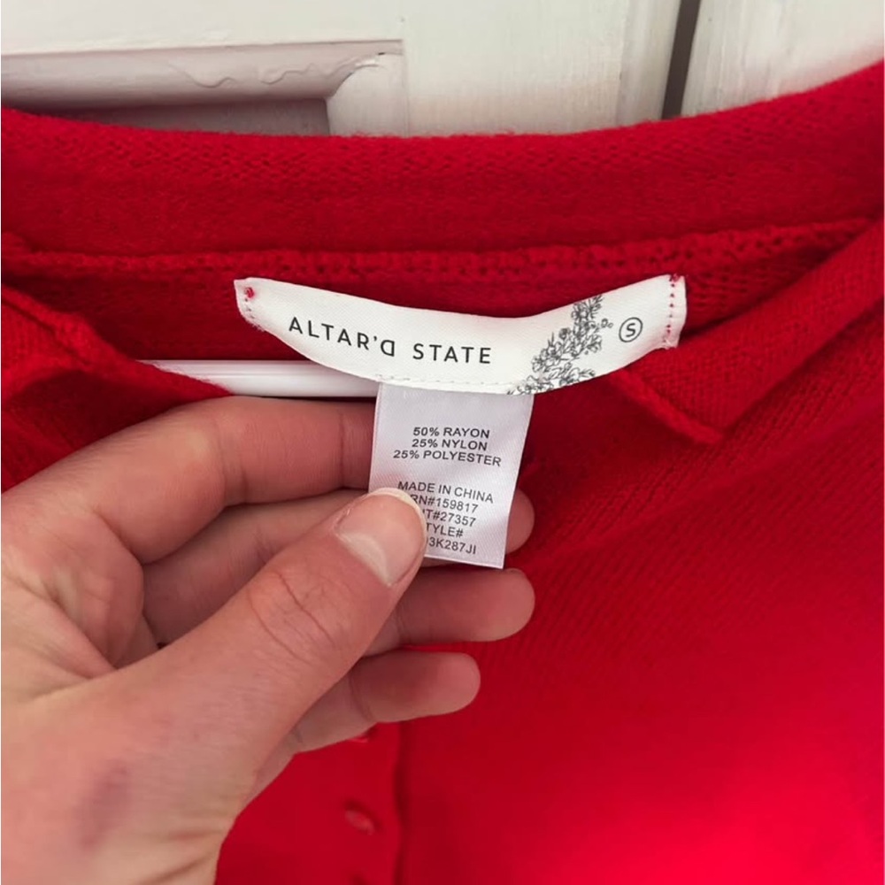 Altar'd State Bright Red Button-Up Sweater - Picture 3 of 6